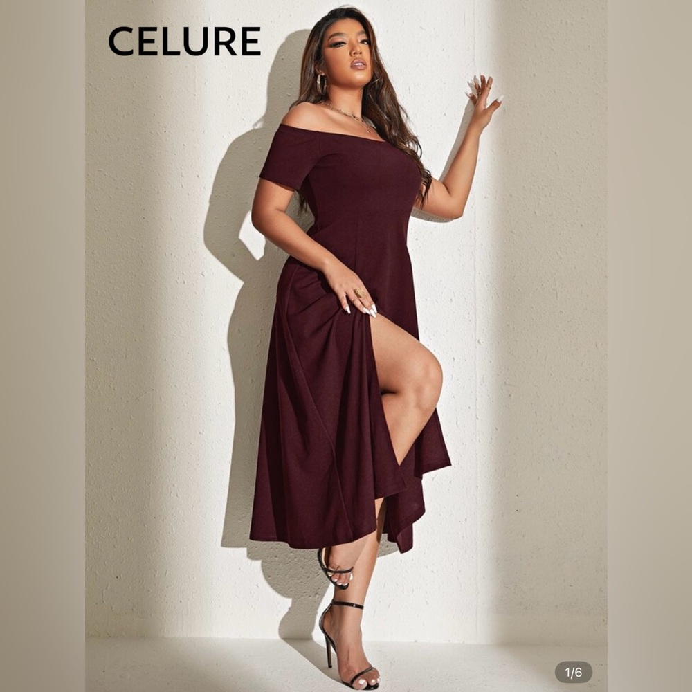 SHEIN Off-Shoulder Burgundy Dress